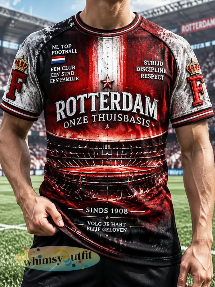 Zwart Feyenoord-voetbalprint casual t-shirt voor heren - Veelkleurig / S