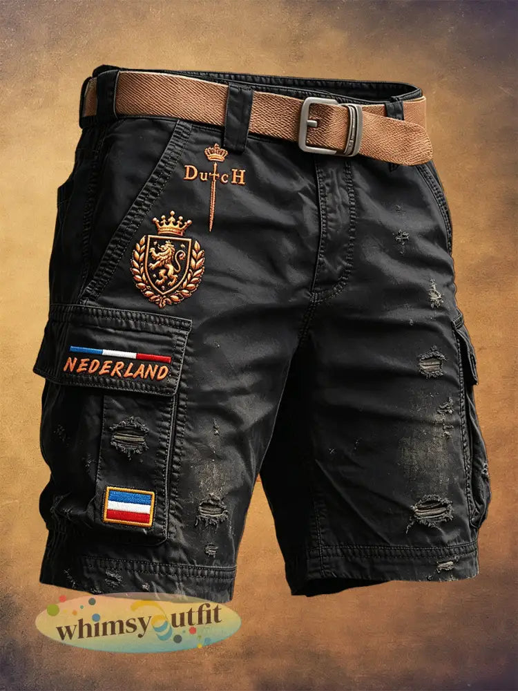 Zwarte Nederlandse vlag Herenprint casual werkshorts - Zwart / S